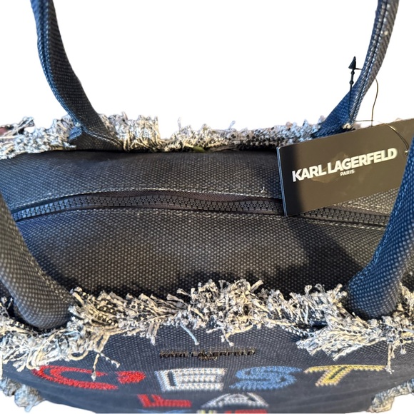 Karl Lagerfeld NWT Classic Karl Navy Wash Denim Large C’EST LA VIE Tote (P088) - Picture 4 of 12
